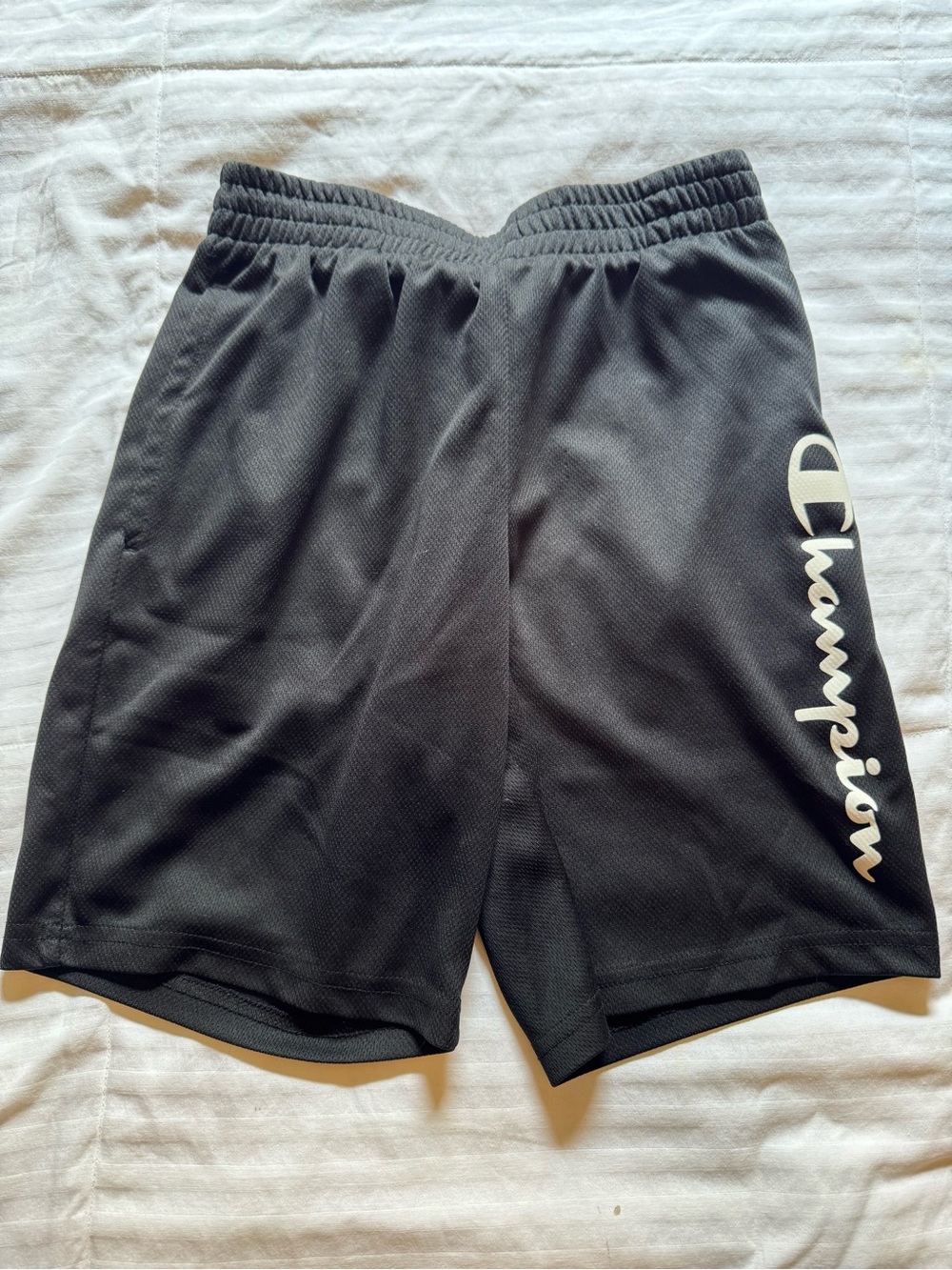 Champion Kid’s Black Athletic Shorts with pockets and Script Logo
